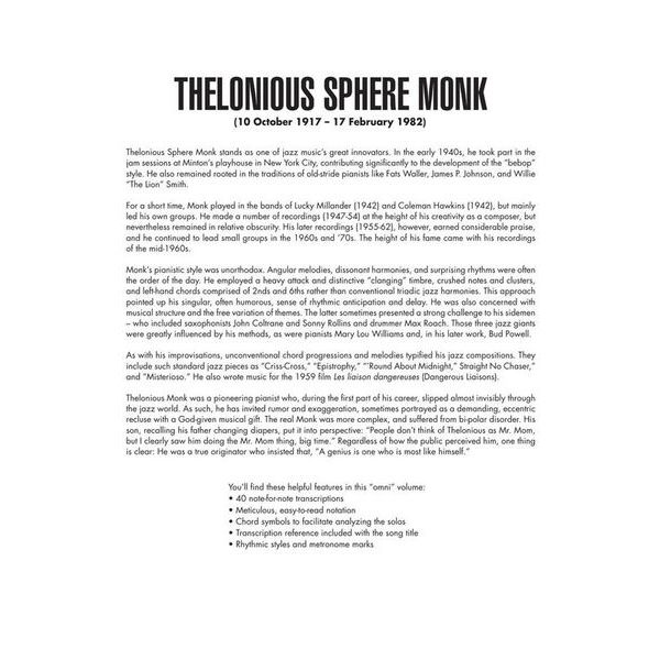 Hal Leonard Thelonious Monk Omnibook Piano