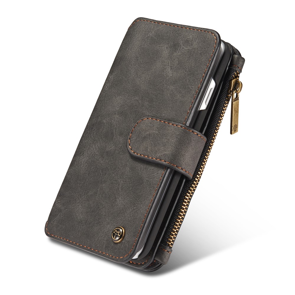 iPhone SE (2022/2020) / 8 / 7 3in1 Leder Tasche   Magnet Hardcase und Karten Etui (Vertikal Ausklappbar) - Schwarz
