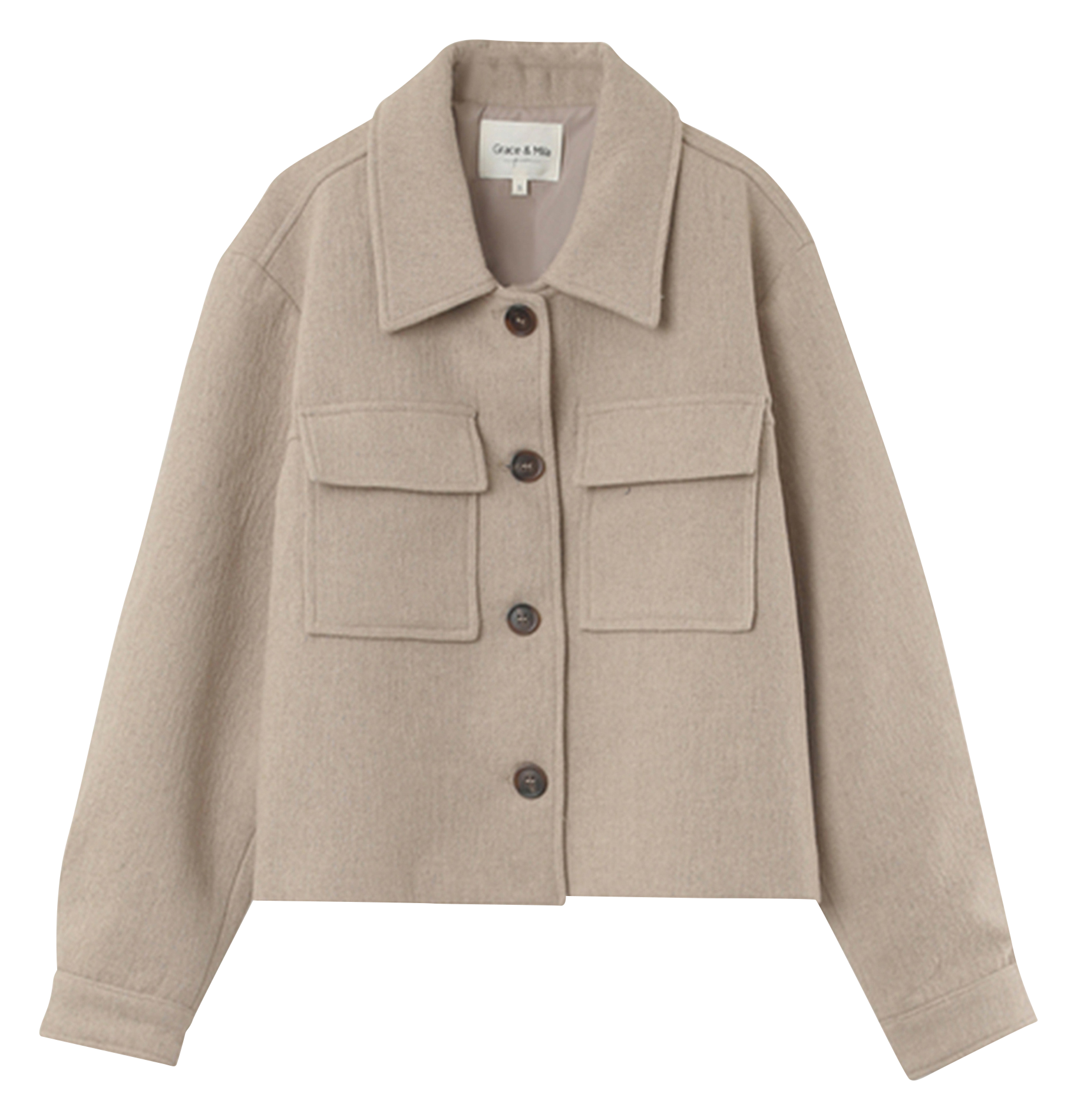 NOVEMBRE - Veste col classique droite en laine mélangée | Beige