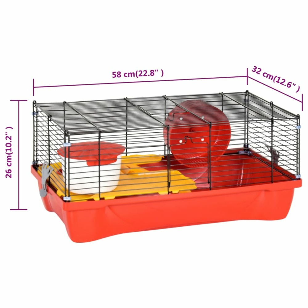 Cage pour hamsters rouge 58x32x36 cm polypropylène et métal