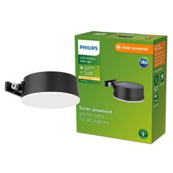 Philips solar wandlamp rond Vynce zwart