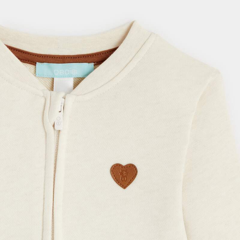 Sweat zippé molleton patch cœur beige bébé fille