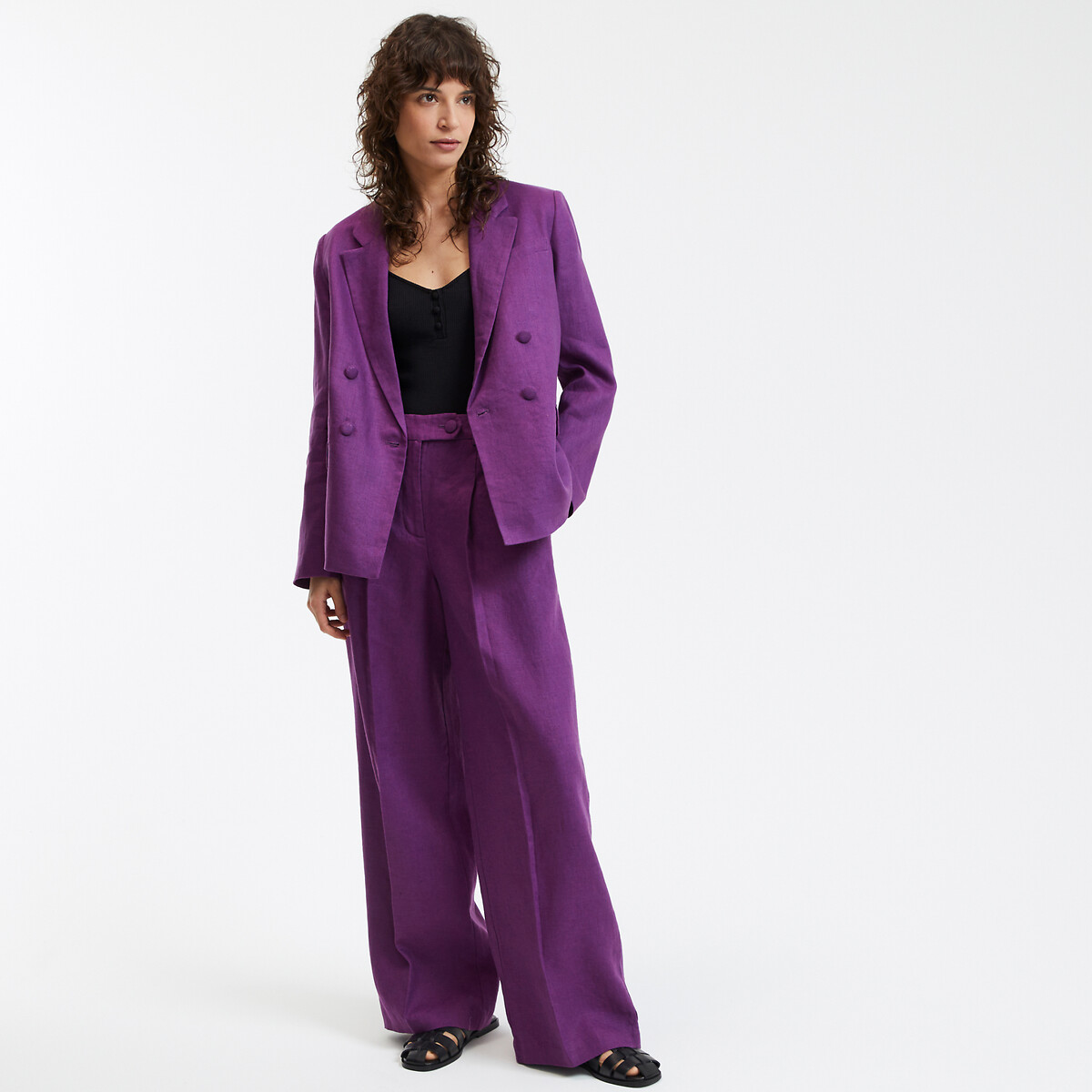 COLEÇÕES LA REDOUTE<br>Calças largas de linho, modelo Signature JOSEPHA