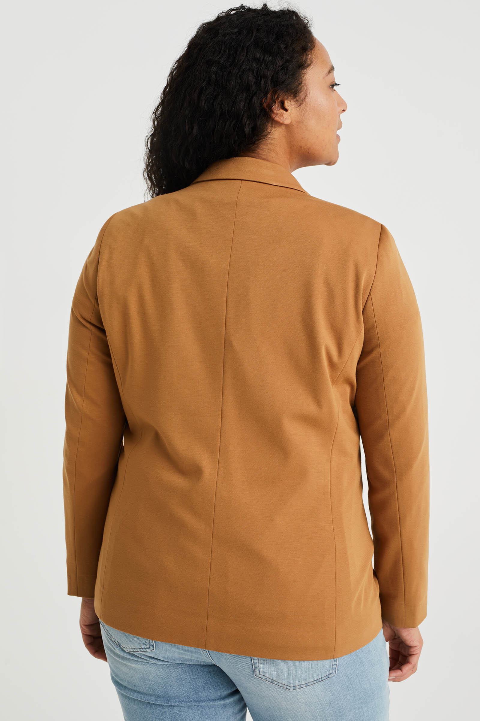 getailleerde jersey stretch blazer -  Curve WE Fashion Caramel