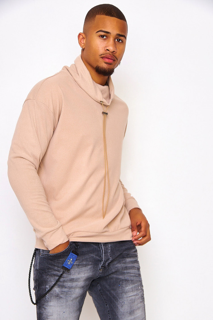 Pull en velours beige col ajustable