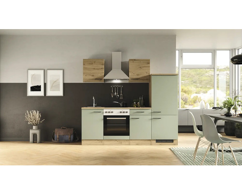 Flex Well keukenblok met apparatuur Cara 220 cm groen eiken mat gedemonteerde variant omkeerbaar 00012750