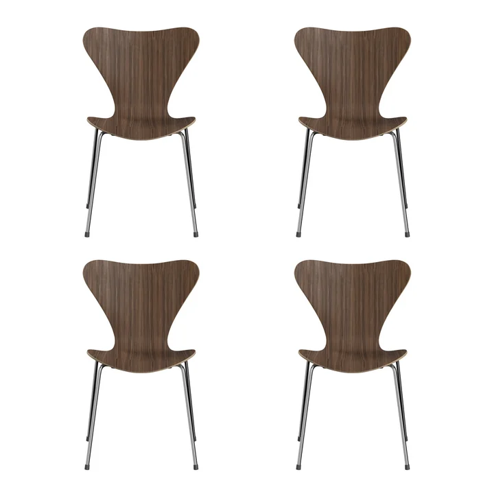 Fritz Hansen - Serie 7 Stuhl, Chrom / Walnuss natur (4er-Set)