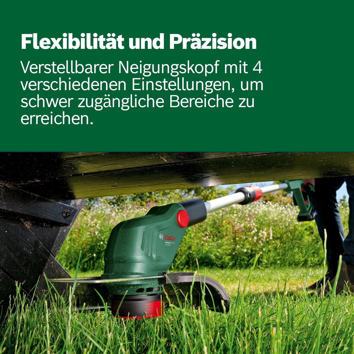 Bosch Akku-Rasentrimmer UniversalGrassCut 18V-26-500 (zum Rasentrimmen und Kantenschneiden; Ladezeit: 65 min; Schnittkreisdurchmesser: 26 cm; 18-Volt-System; mit 2.0 Ah-Akku und Ladegerät)