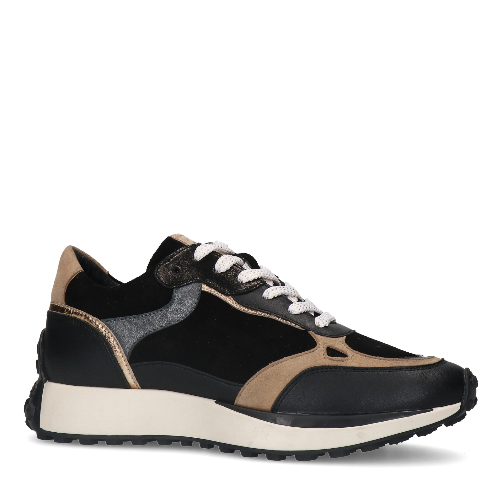 Zwarte leren sneakers met suède details