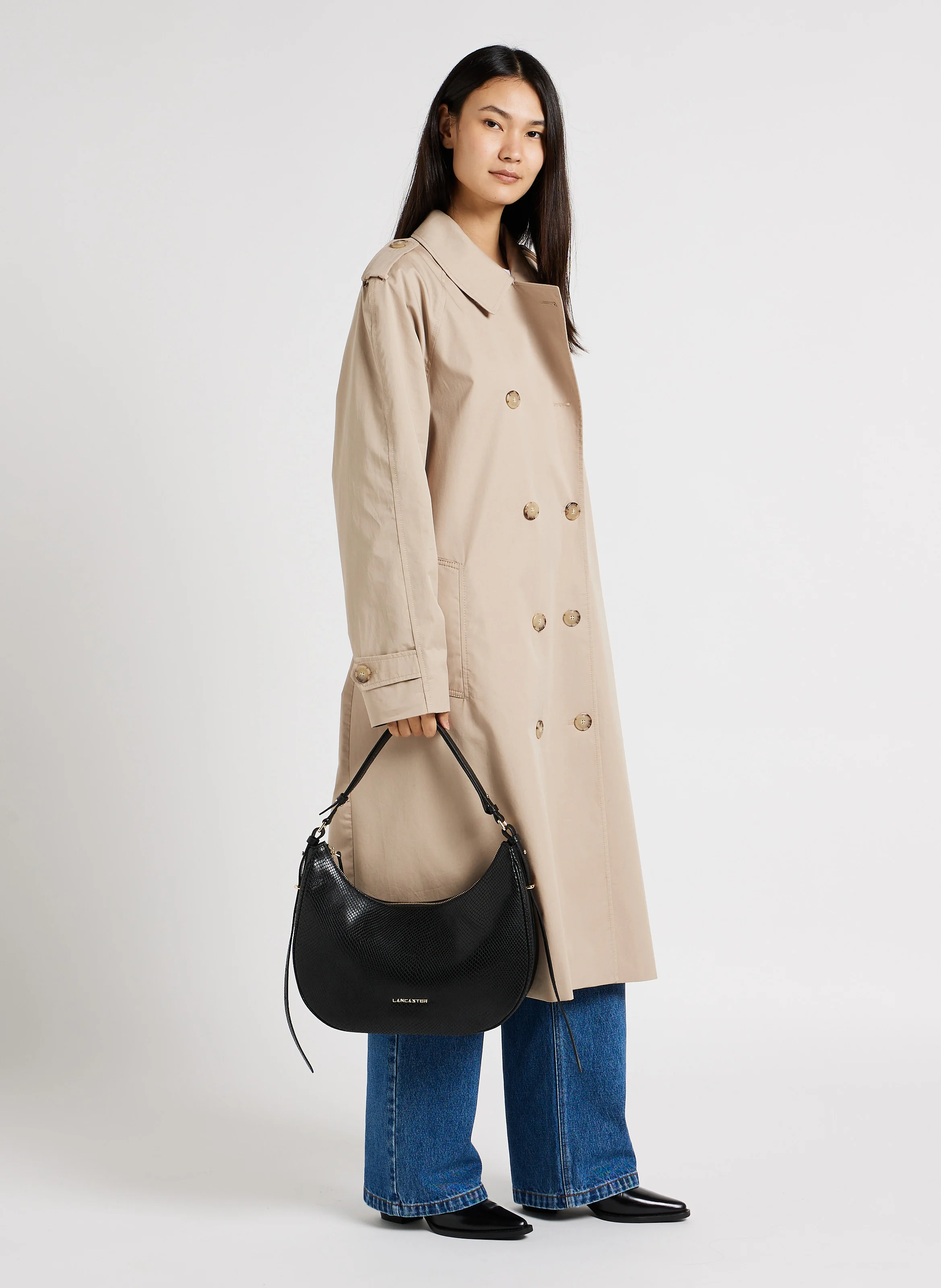 EXO ARIA - Sac hobo en cuir embossé croco | Noir