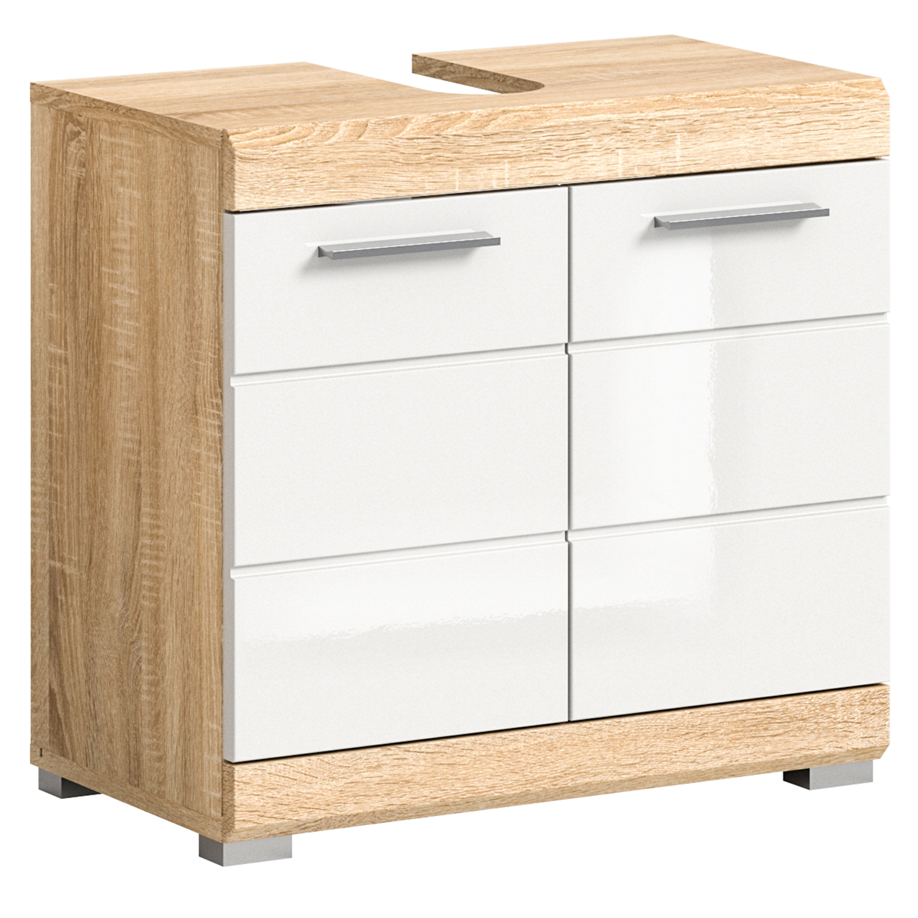 Waschbeckenunterschrank LAMBADA - Sonoma Eiche-weiß Hochglanz - 60 cm