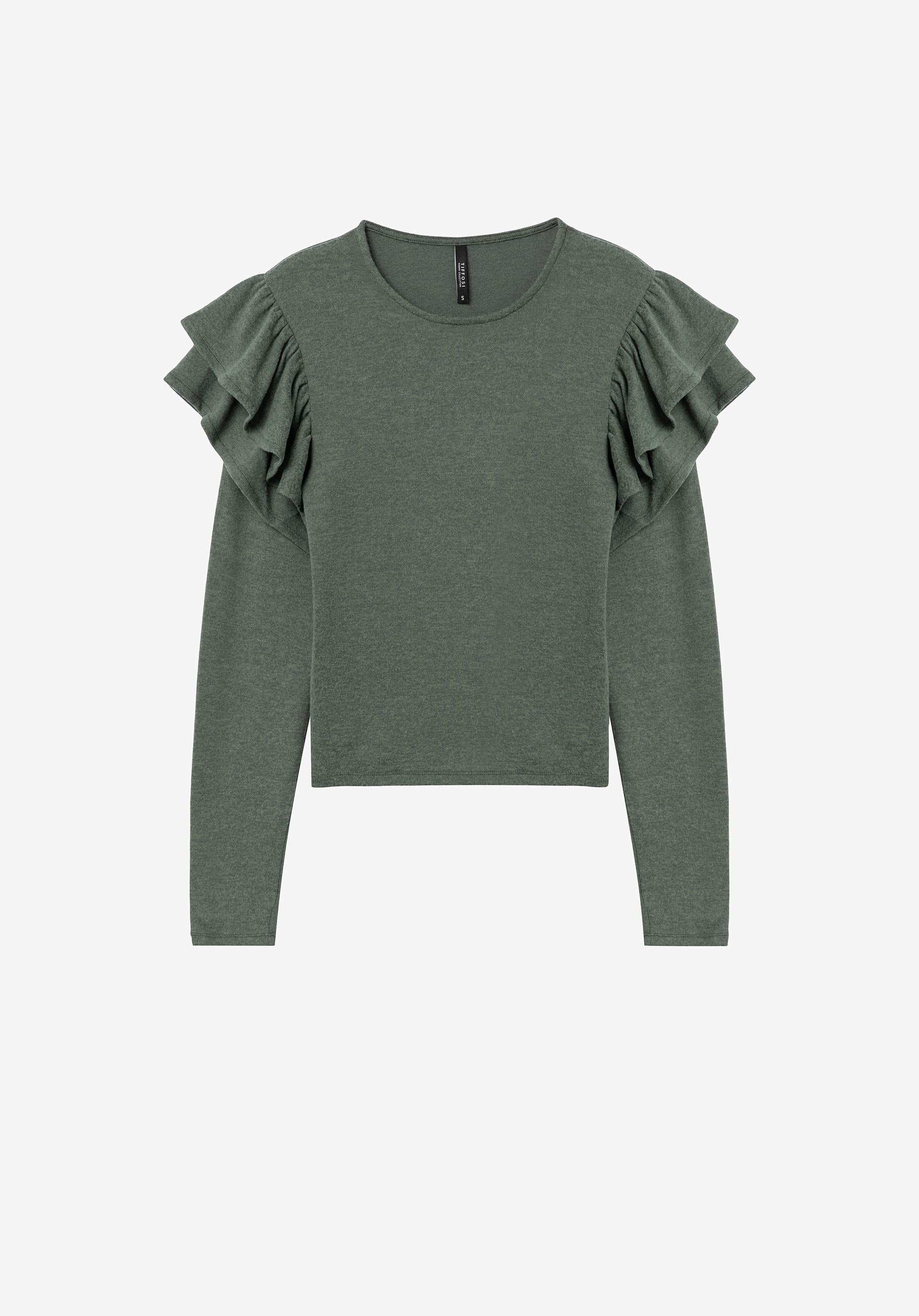 T-shirt Toque Suave com Folhos