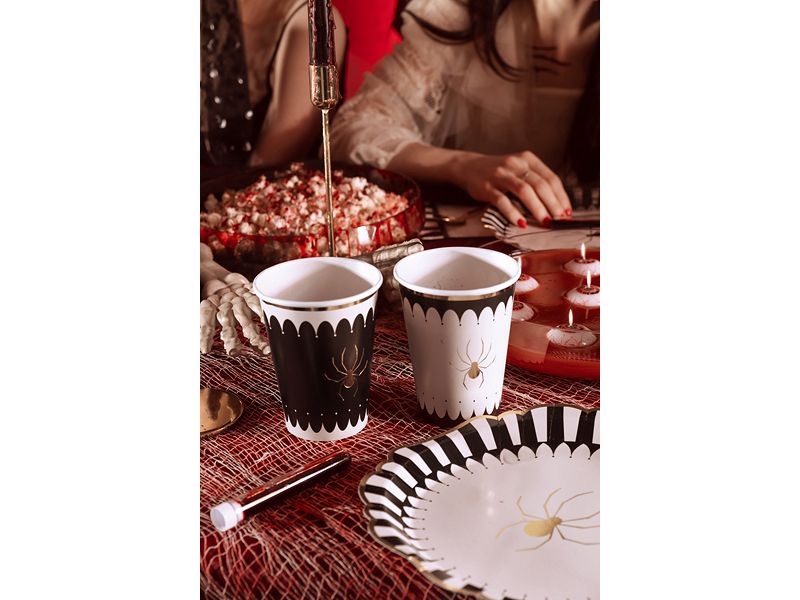 Partydeco Einweggeschirr Becher Spinnen 400 ml, 6 Stück Geschirr und Tischdekoration für die Halloweenparty