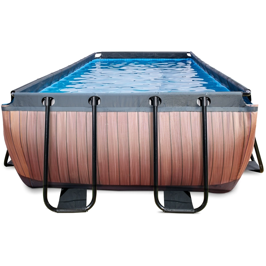 EXIT Wood Pool 400x200x100cm mit Abdeckung, Sandfilter- und Wärmepumpe, braun
