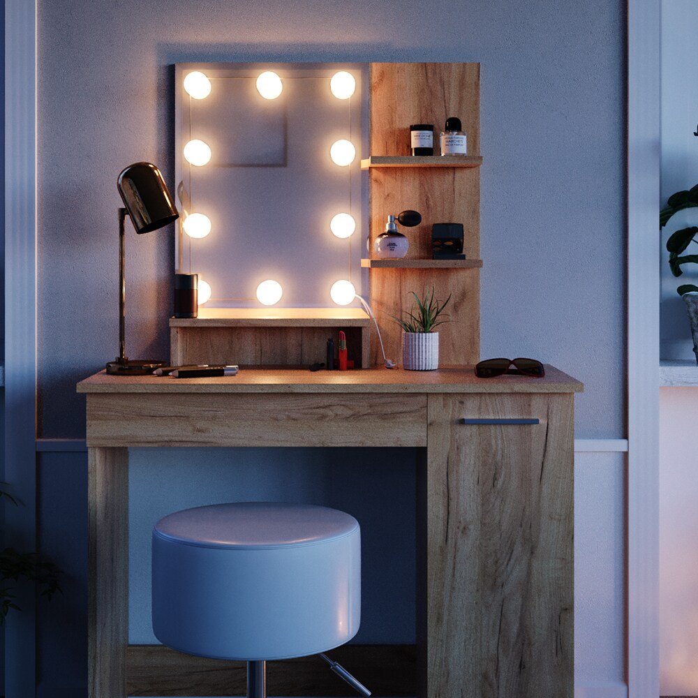VICCO LED Schminktisch JULIA Frisierkommode Frisiertisch Spiegel Eiche Hocker
