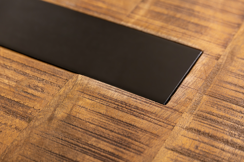 Massiver Couchtisch IRON CRAFT 100cm braun natur Mangoholz schwarz Metall