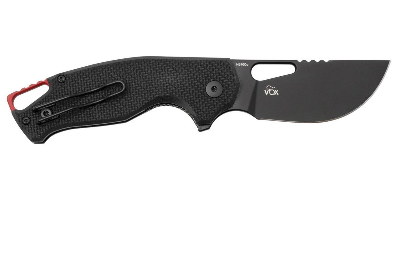 MKM Vincent VCN-GBB Black PVD N690CO, Black G10, Red Aluminum zakmes, Jesper Voxnaes design