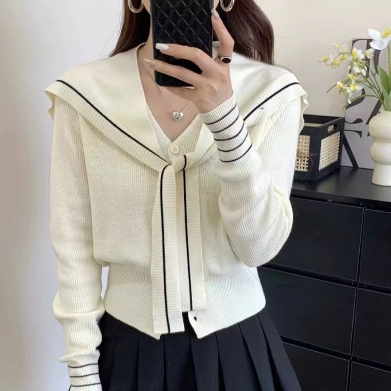 Meatacci - V-hals gestreepte nep-tweedelige cardigan