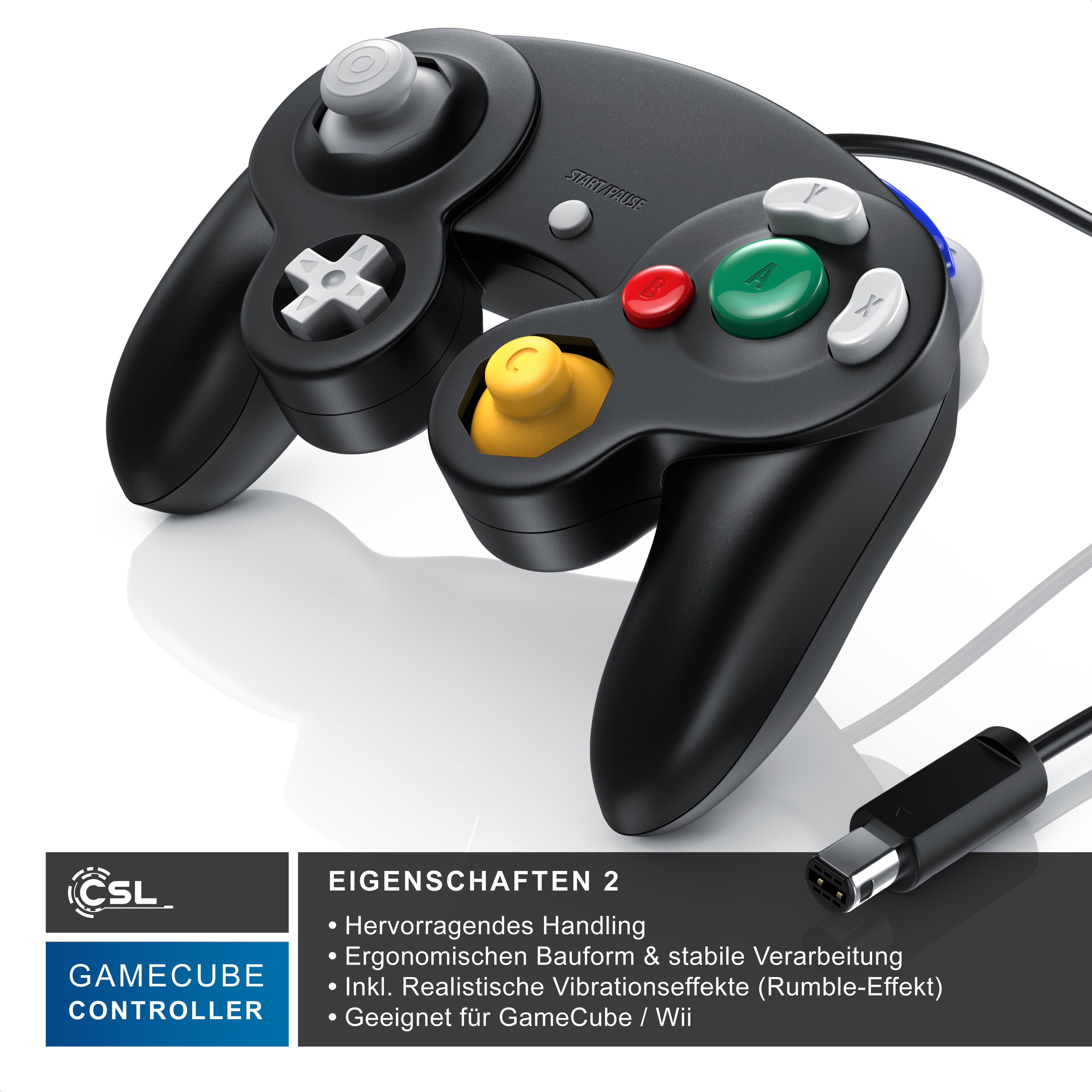 CSL 2x Nintendo-Controller, Gamepad für Nintendo GameCube / Wii Vibrationseffekte / ergonomisch