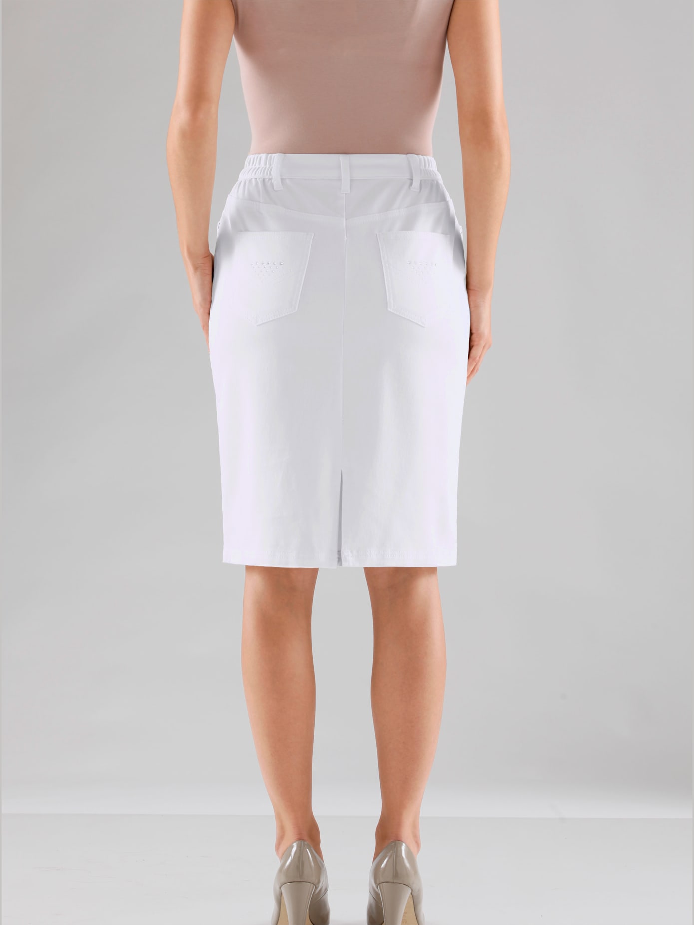 Jupe chic droite avec poches strass fantaisie