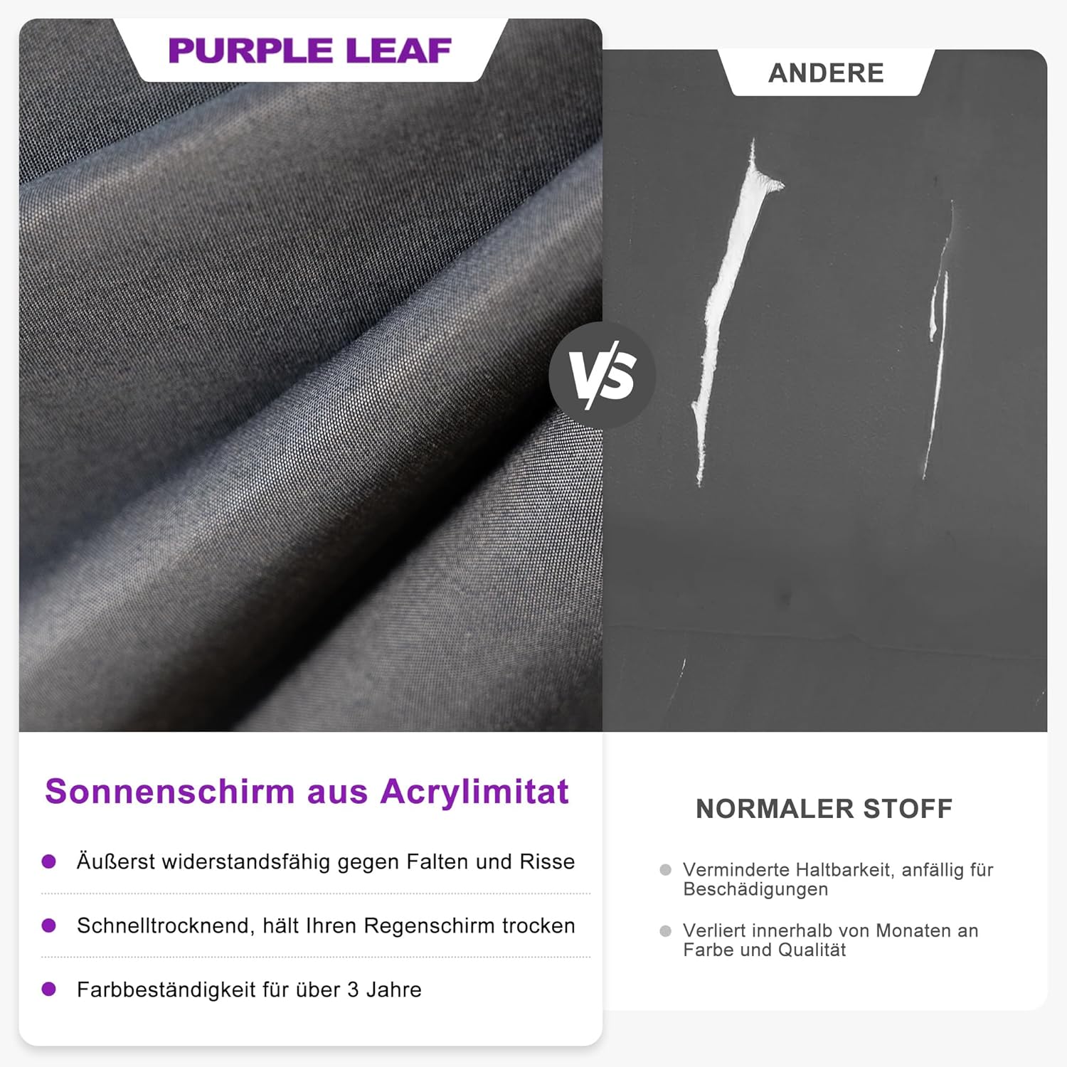 PURPLE LEAF Ampelschirm 365 x 365 cm Sonnenschirm Groß Doppeldach mit Kurbel 360° Drehbar und Neigbar, Gartenschirm aus Acrylimitat für draußen wetterfest, Graphitgrau