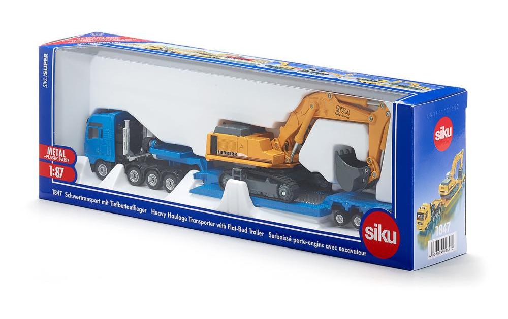 MAN TG-A Schwertransporter mit Liebherr Bagger 1:87H0 MAN Lastwagen mit Tiefbettauflieger und Liebherr Löffelbagger