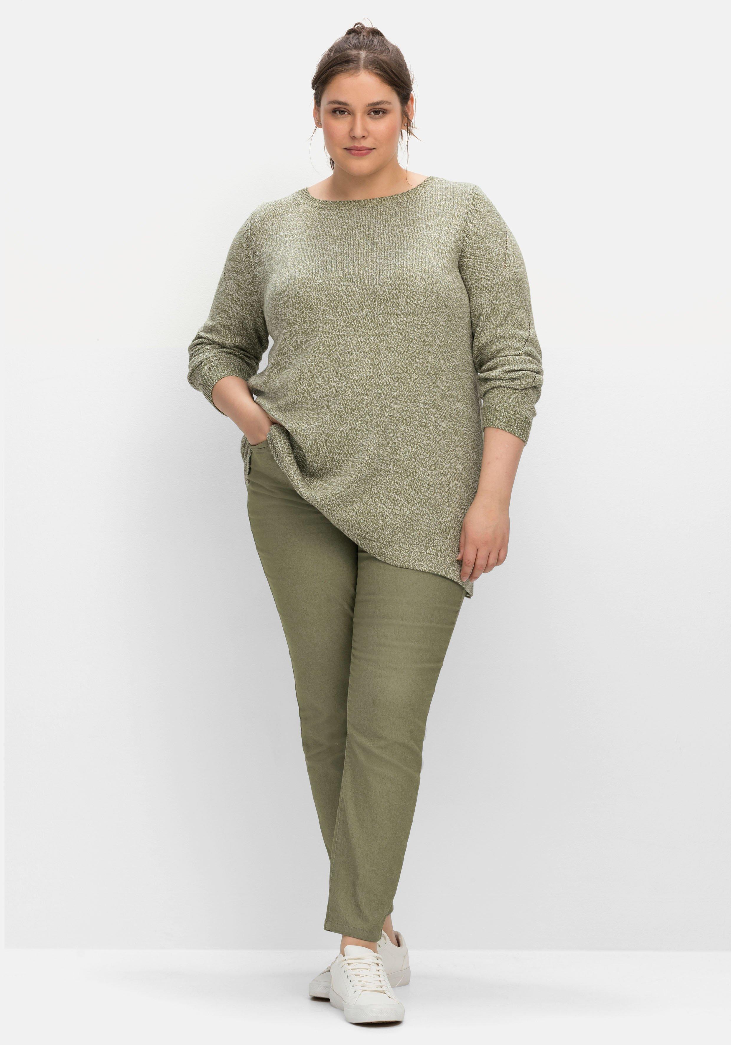 Melierter Pullover mit Ajourmuster am Ärmel