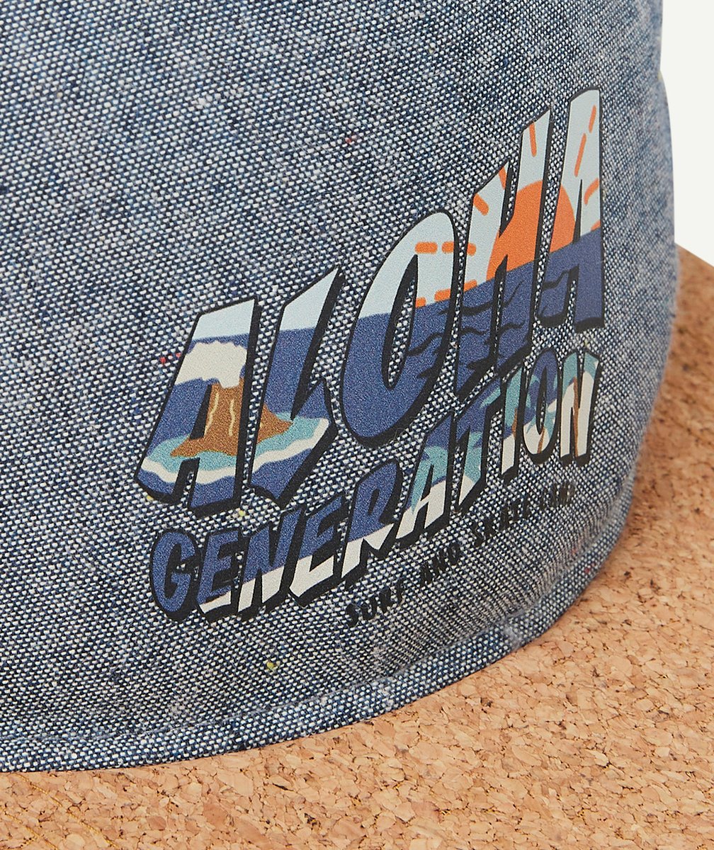 CASQUETTE BLEU GARÇON EN COTON AVEC VISIÈRE EFFET LIÈGE