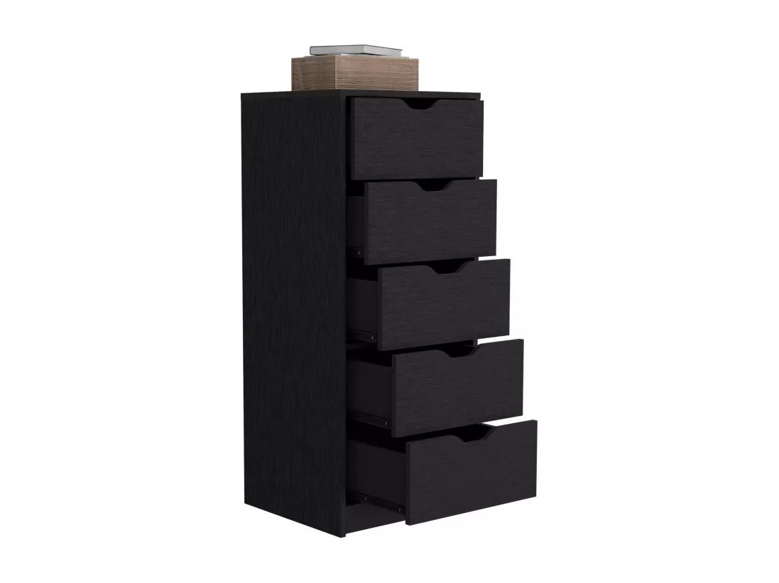 Commode Basilea en mélamine avec 5 tiroirs avec rail en métal, 107.8 cm X 45 cm X 41.3 cm , Noir