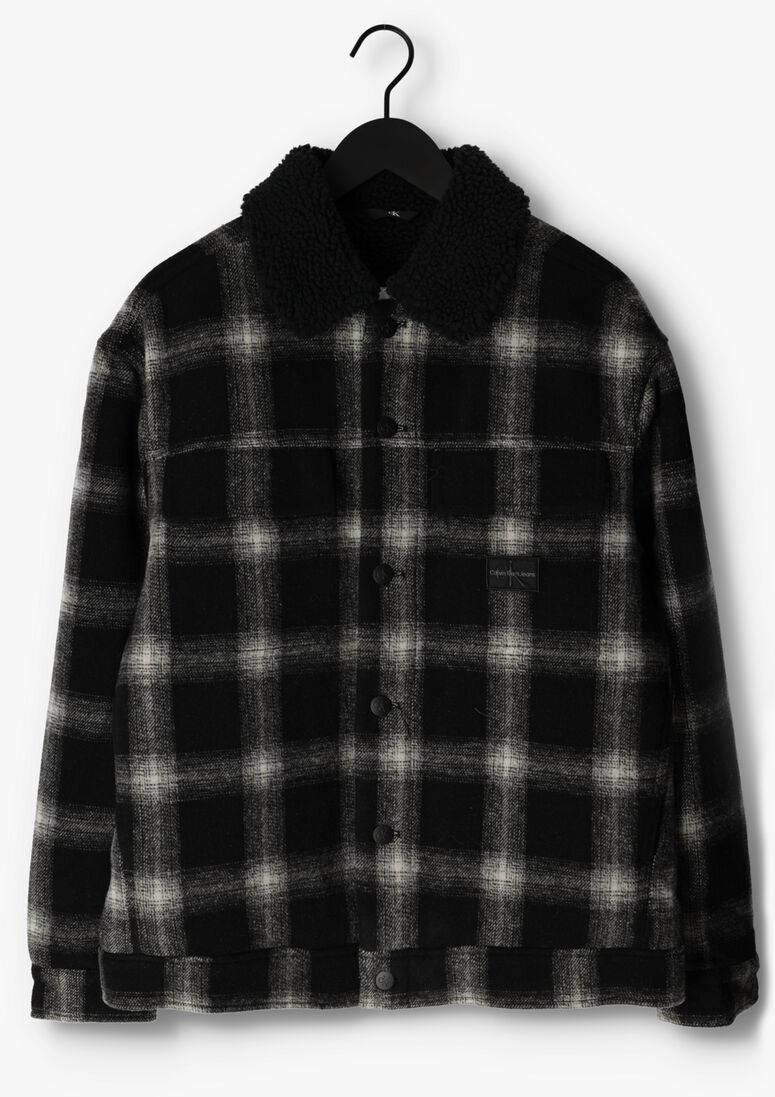 CALVIN KLEIN zwarte calvin klein jack check sherpa trucker jacket