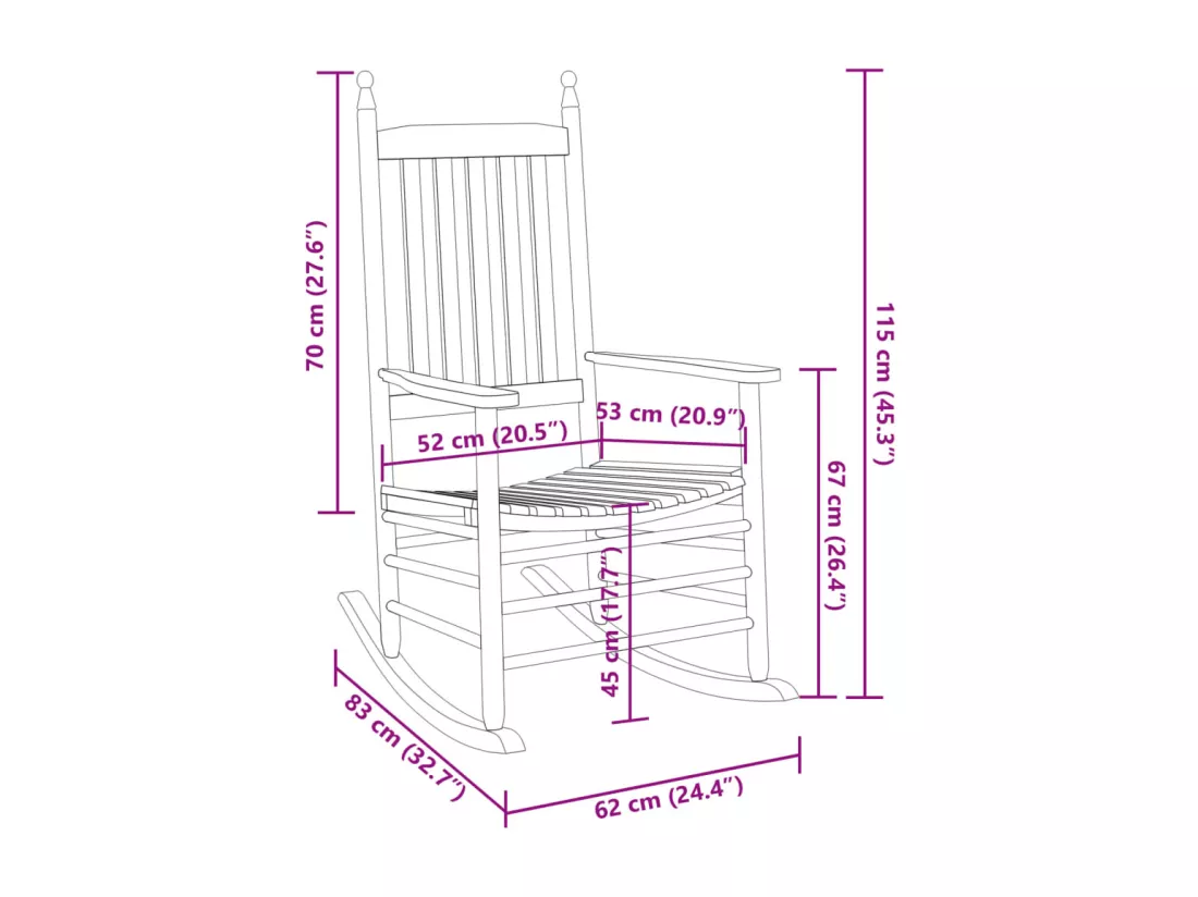 Chaises à bascule lot de 2 table pliable gris massif peuplier