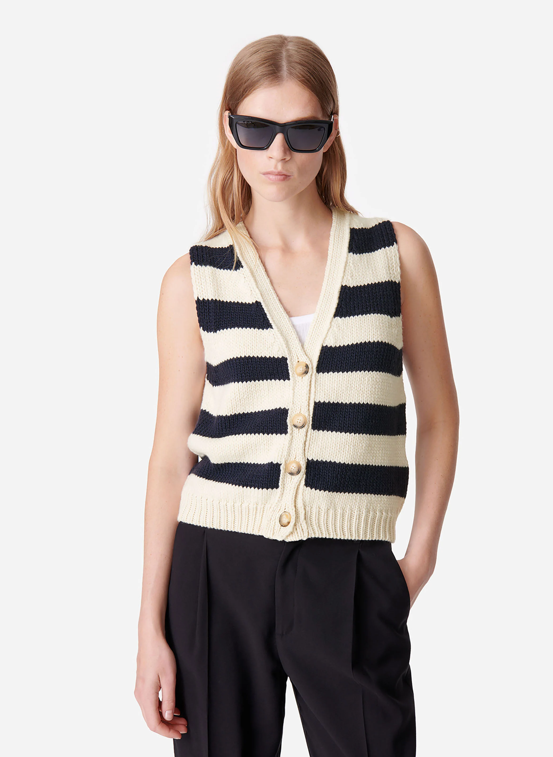 DOUNYA - Cardigan sans manches en laine| Multicolore