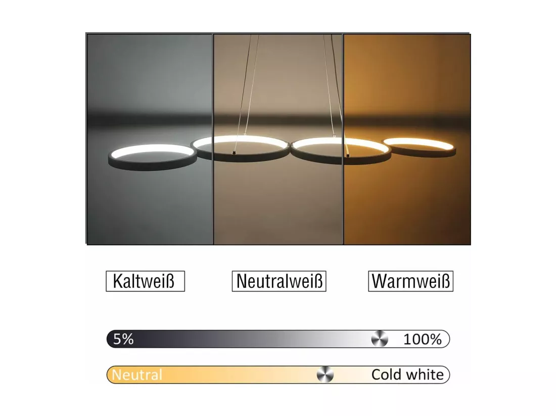 NETTLIFE Suspension LED Blanc Moderne Diam.88cm Lampe de salle à manger 4 Anneaux Design Métal Dimmable avec Télécommande pour Salon Chambre