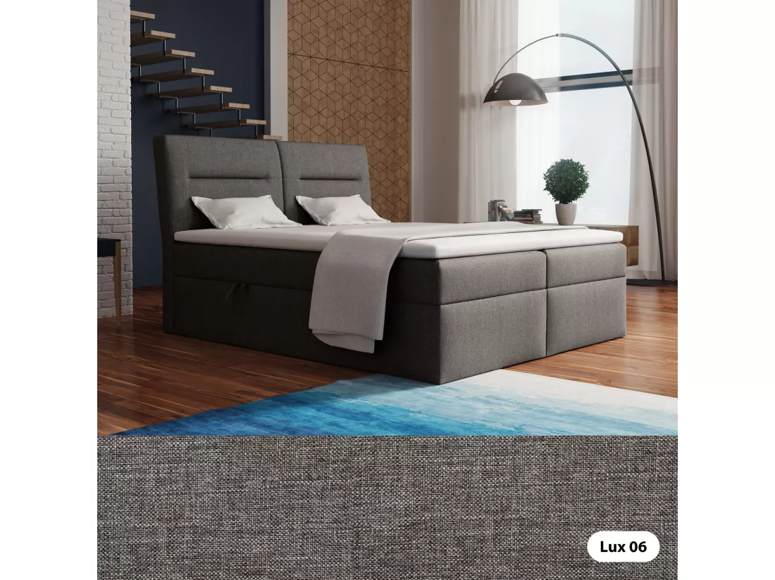 LE LIT BOXSPRING Moderno avec coffres de lit et surmatelas, en tissu Lux 06 (gris), 200x200 cm.