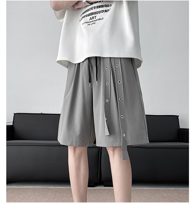 Whyessa - Mid Rise Plain Grommet Shorts