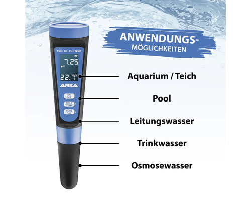 ARKA myAqua pH TDS EC-meter meet waterparameters zoals geleidbaarheid, pH-waarde, EC-waarde