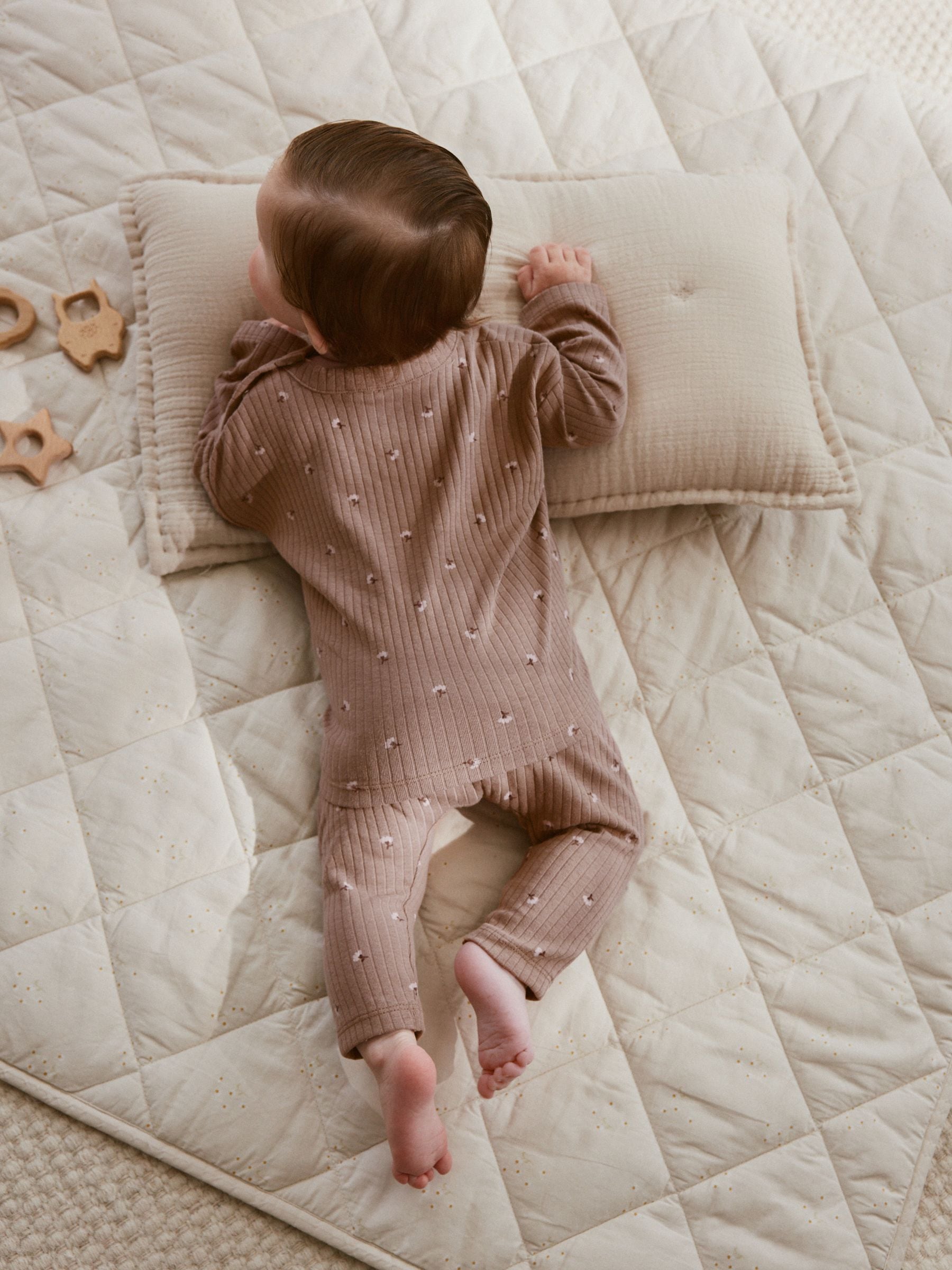 Roze/crème/bruine print - 6 -delige set van top met lange mouwen en leggings (0mnd -3jr)