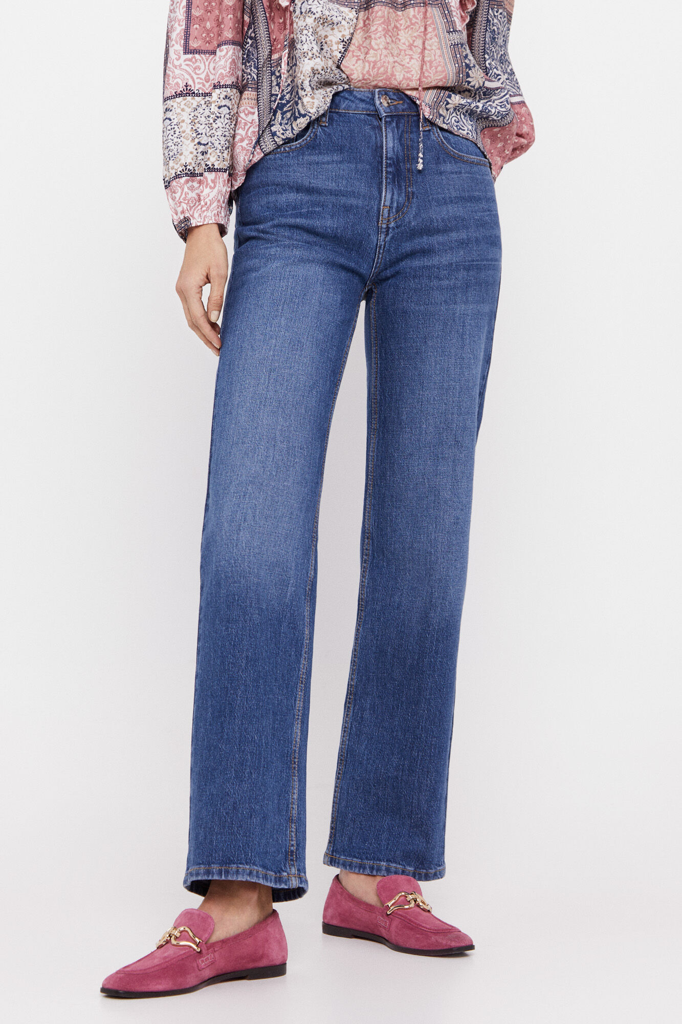Calça jeans reta com 5 bolsos - Azul