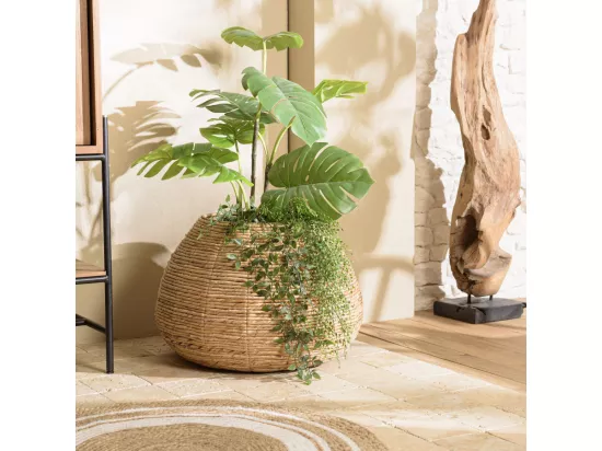 ALIDA - Cache pot petit modèle en tissage d'abaca naturel