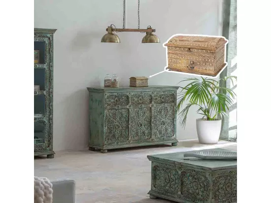 Coffret à bijoux en bois peint artisanal marron 24x18x15h