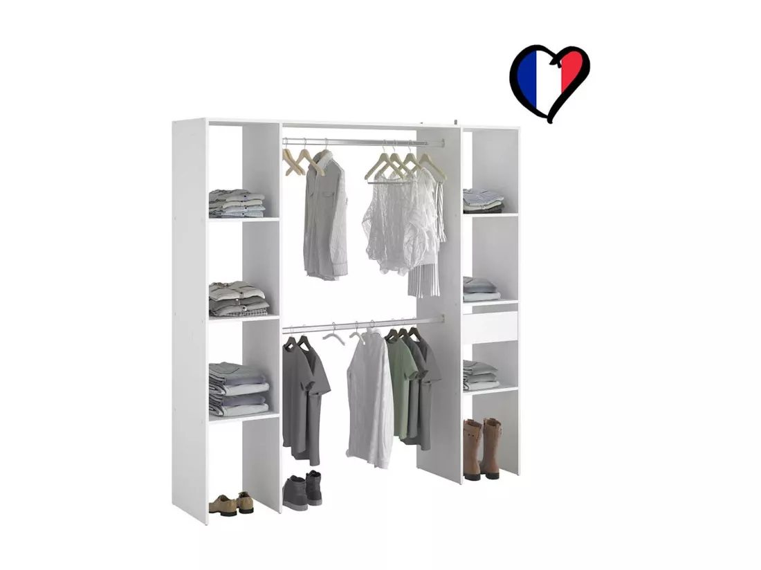 Dressing blanc avec étagères, penderies, tiroir 180x40x180 ELYSEE