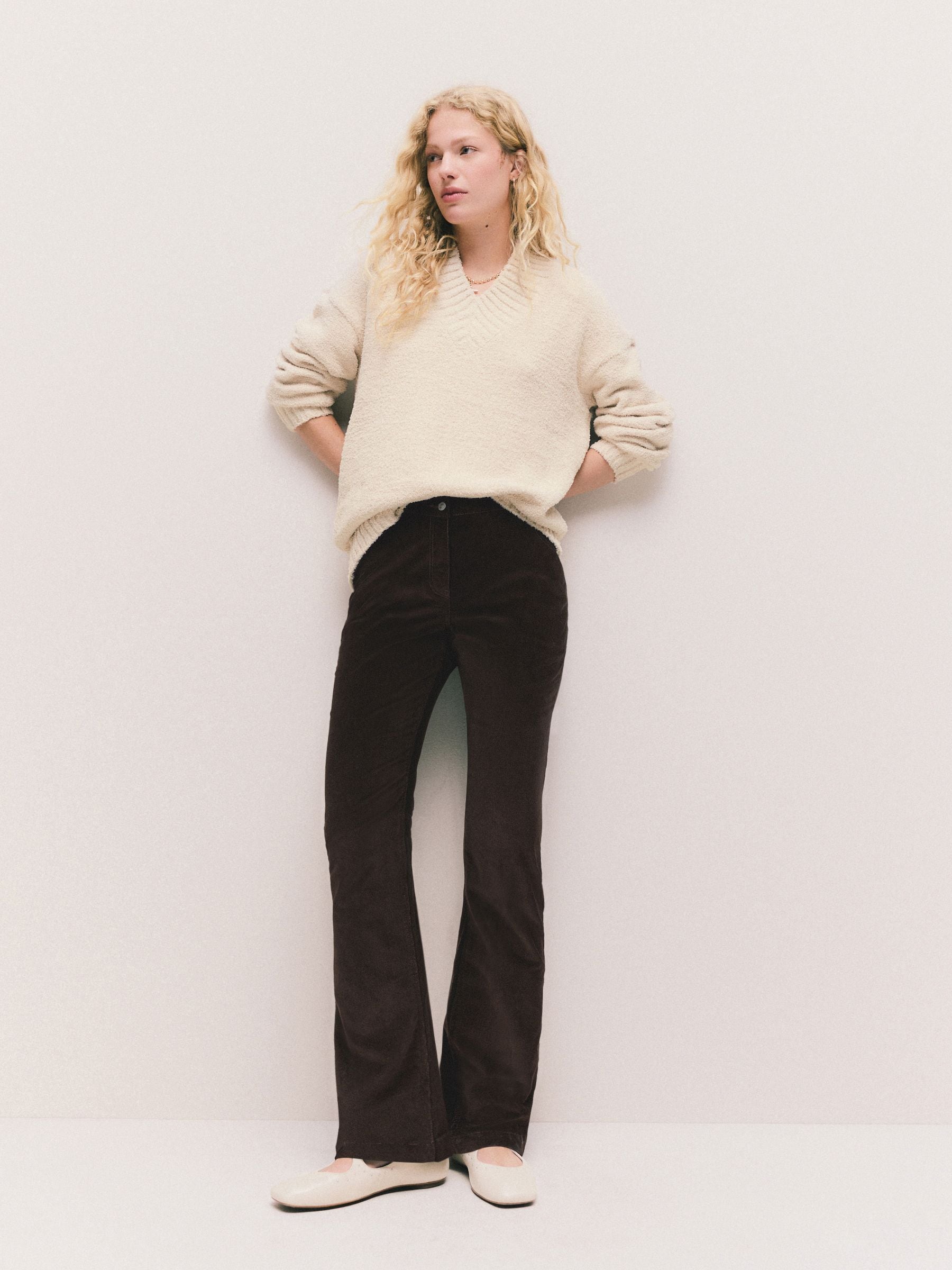 Chocoladebruin - Corduroy boot cut broek