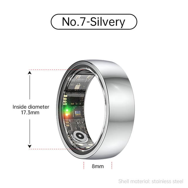 Smart Ring R1000 – Søvnmonitor, Bluetooth 5.0, Blood Oxygen Monitor Sølv 7