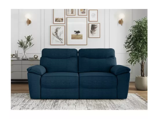 Canapé de relaxation électrique Ross 3 places en tissu texturé 3D - Bleu foncé - L200 x P100 x H102cm - Loungitude