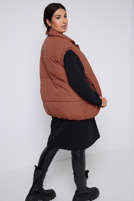 Steppweste, oversized, Stehkragen, Zipper