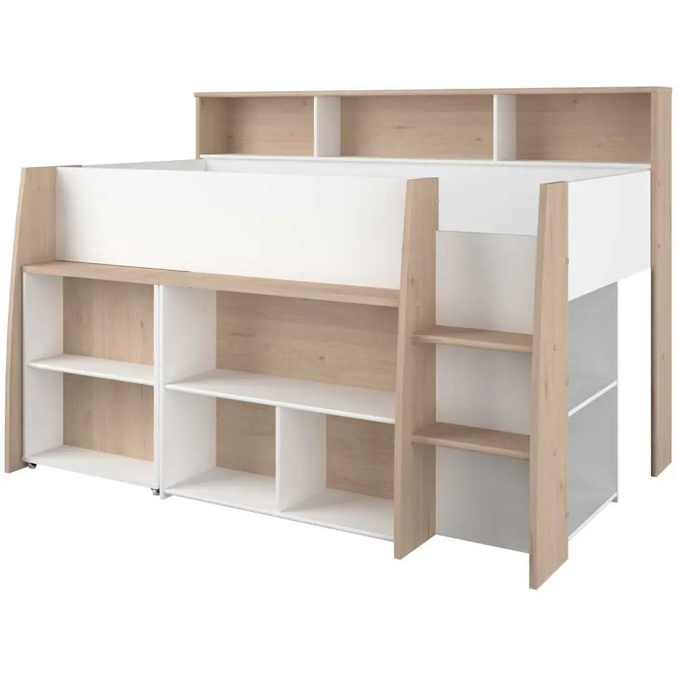 Halfhoogslaper Duffy 90x200cm met bureau - wit / eikdecor