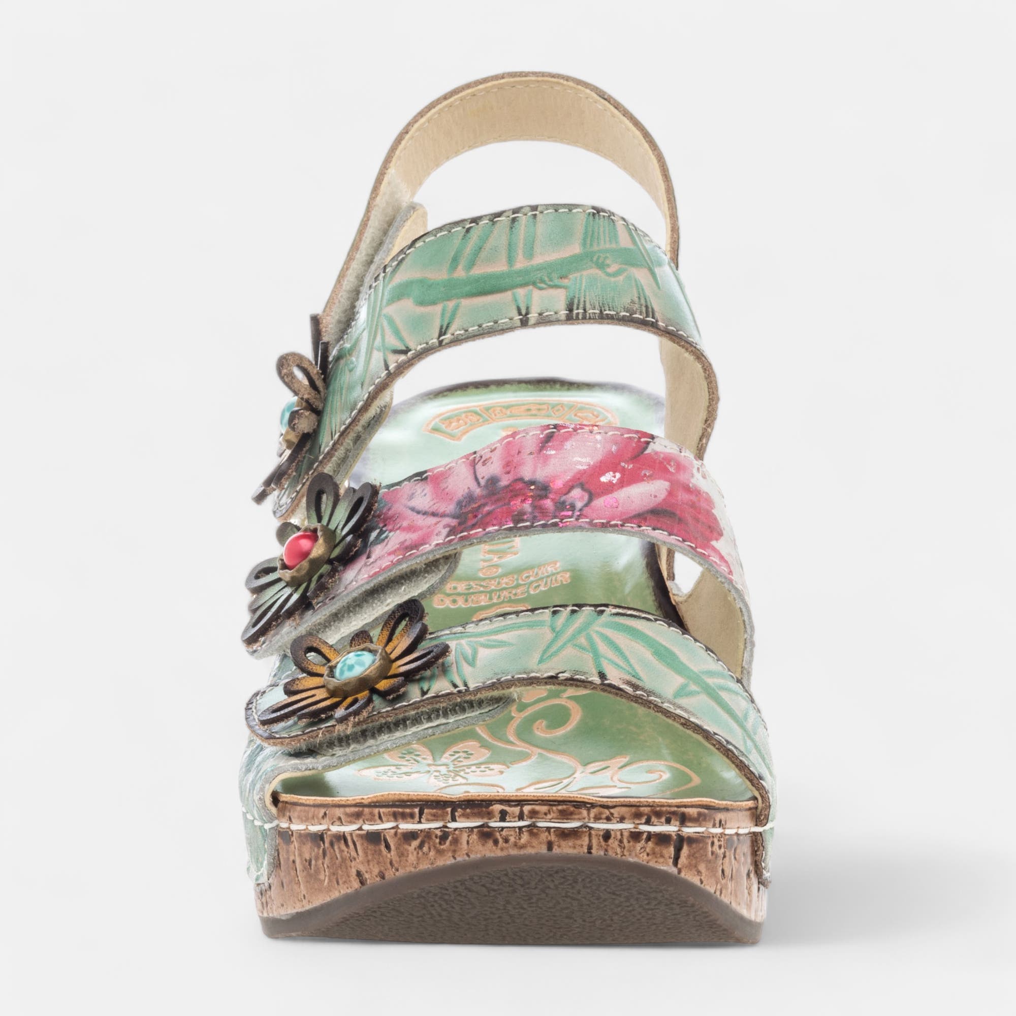 Sandales à talon compensé Femme en cuir vert