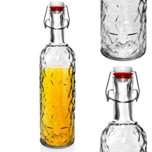 Vakker glassflaske med kork og klips for drinker