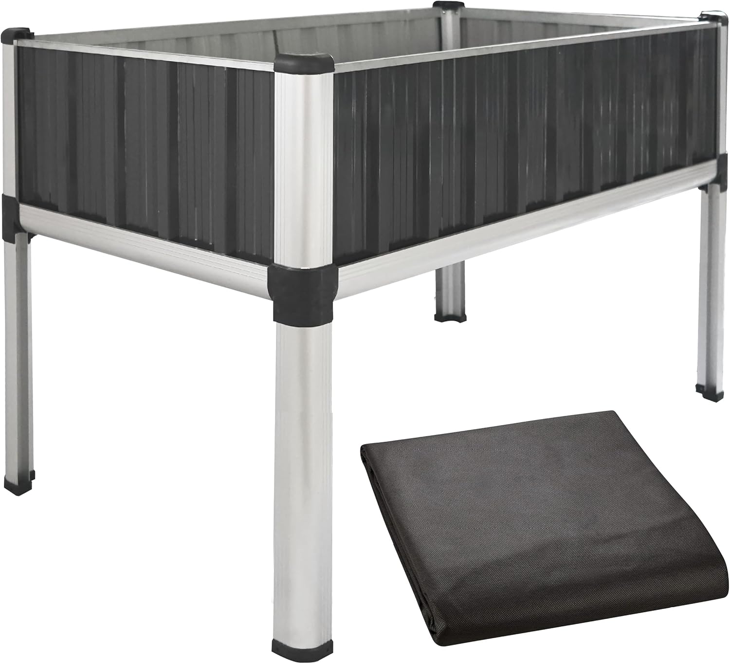 TTL GARDEN Superior XL 112x60x80cm Hochbeet aus Metall - Anthrazit-Silber Alu + Stahl verzinkt & lackiert - Frühbeet Pflanzkasten Kräuterbeet Blumenbeet Blumenkasten für Garten Balkon Terrasse