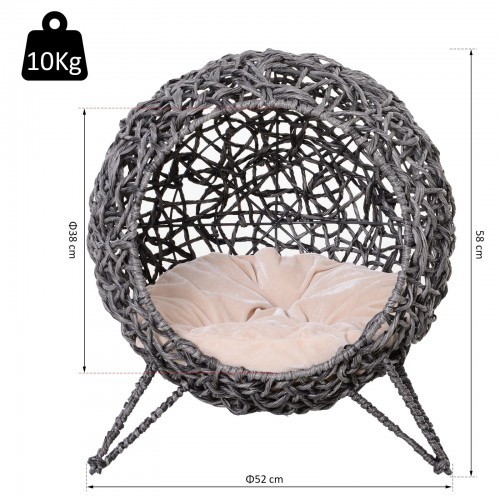 Cama em forma de caverna de vime PawHut para gatos, cinza